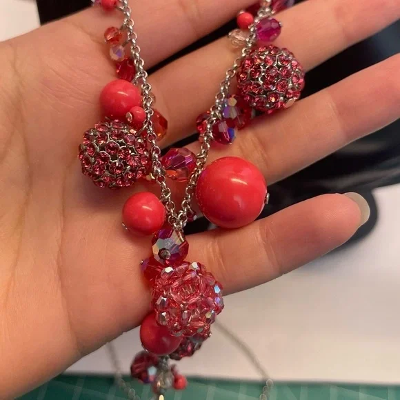 Pink Swarovski RARE crystal silver tone necklace - Picture 4 of 11